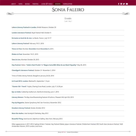 sonia website screenshot